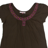 WHITE STUFF Womens T-Shirt Green Button Neck UK 12