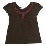 WHITE STUFF Womens T-Shirt Green Button Neck UK 12