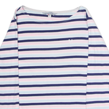 CREW CLOTHING Striped Womens T-Shirt Blue 3/4 Sleeve Crew Neck UK 12