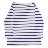 CREW CLOTHING Striped Womens T-Shirt Blue 3/4 Sleeve Crew Neck UK 12