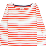 JOULES Striped Womens T-Shirt White Long Sleeve Crew Neck UK 10