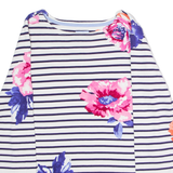 JOULES Striped Floral Womens T-Shirt White 3/4 Sleeve UK 8