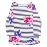JOULES Striped Floral Womens T-Shirt White 3/4 Sleeve UK 8