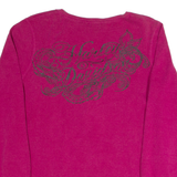 HARLEY DAVIDSON Womens Biker T-Shirt Pink Long Sleeve Button Neck L