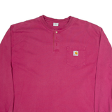 CARHARTT Oversized Mens T-Shirt Red Long Sleeve Button Neck XL