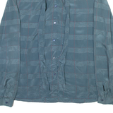 JUCCILLARIO Womens Printed Shirt Blue Collared Long Sleeve Silk Check S