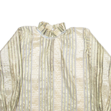 Sheer Womens Printed Blouse Gold High Neck Long Sleeve Striped M