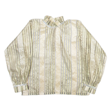 Sheer Womens Printed Blouse Gold High Neck Long Sleeve Striped M