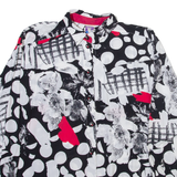 YESSICA Womens Printed Shirt Black Collared Long Sleeve Viscose Crazy Pattern M