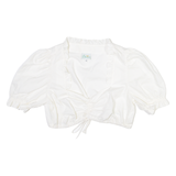 STOIBER Womens Cropped Blouse White Button Neck Puff Sleeve M