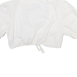 STOIBER Womens Cropped Blouse White Button Neck Puff Sleeve M