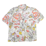 Womens Printed Shirt White Collared Crazy Pattern M