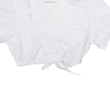 ESMARA Womens Cropped Blouse White Puff Sleeve M