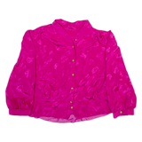 Womens Printed Blouse Pink Collared Long Sleeve Crazy Pattern M