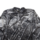 Womens Printed Shirt Silver Collared Long Sleeve Silk Animal Print M