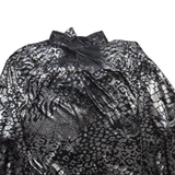Womens Printed Shirt Silver Collared Long Sleeve Silk Animal Print M