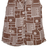 WAY Womens Printed Vest Brown V-Neck Sleeveless Crazy Pattern M