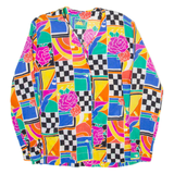 SAMPA Womens Printed Blouse Blue V-Neck Long Sleeve Crazy Pattern M