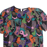 VALENTINES Womens Printed Blouse Black Silk Crazy Pattern M
