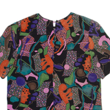 VALENTINES Womens Printed Blouse Black Silk Crazy Pattern M
