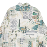 BIAGINNI Womens Printed Shirt White Collared Long Sleeve Viscose Crazy Pattern M