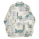 BIAGINNI Womens Printed Shirt White Collared Long Sleeve Viscose Crazy Pattern M