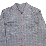 Womens Printed Shirt Grey Collared Long Sleeve Silk Crazy Pattern M