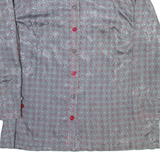 Womens Printed Shirt Grey Collared Long Sleeve Silk Crazy Pattern M