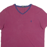 POLO RALPH LAUREN Striped Mens T-Shirt Red V-Neck M