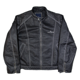 TOM TAILOR 007 Mens Biker Jacket Black Leather 90s XL