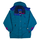 EDGE-TECH Womens Rain Coat Blue 90s Hooded L