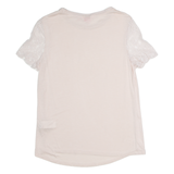 TED BAKER Lace Sleeve Womens T-Shirt Pink Crew Neck XS