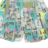 SORBOLI Womens Chino Shorts Green 90s Crazy Pattern XS W24