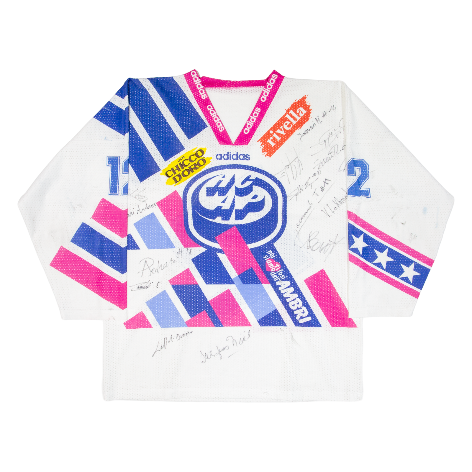 ADIDAS Ice Hockey Signed Mens Jersey White 3/4 Sleeve V-Neck XL