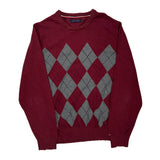 Tommy Hilfiger Argyle Jumper - 2XL Burgundy Cotton