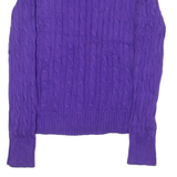 RALPH LAUREN Womens Jumper Purple Button Neck 90s Cable Knit XL