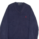 POLO RALPH LAUREN Mens Jumper Blue V-Neck Tight Knit L