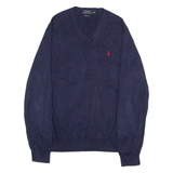 POLO RALPH LAUREN Mens Jumper Blue V-Neck Tight Knit L
