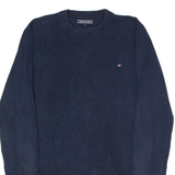 TOMMY HILFIGER Mens Jumper Blue Crew Neck Waffle Knit S