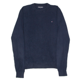 TOMMY HILFIGER Mens Jumper Blue Crew Neck Waffle Knit S