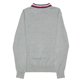 TOMMY HILFIGER Mens Patterned Jumper Grey Striped V-Neck Tight Knit XS