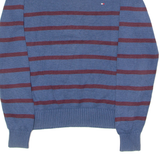 TOMMY HILFIGER Mens Patterned Jumper Blue Striped Crew Neck Tight Knit XS