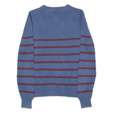 TOMMY HILFIGER Mens Patterned Jumper Blue Striped Crew Neck Tight Knit XS