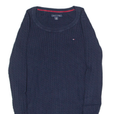 TOMMY HILFIGER Womens Jumper Blue Crew Neck Cable Knit XS