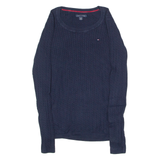 TOMMY HILFIGER Womens Jumper Blue Crew Neck Cable Knit XS