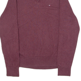 TOMMY HILFIGER Mens Jumper Maroon 1/4 Zip Tight Knit L