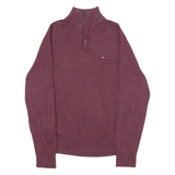 TOMMY HILFIGER Mens Jumper Maroon 1/4 Zip Tight Knit L