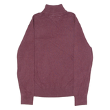 TOMMY HILFIGER Mens Jumper Maroon 1/4 Zip Tight Knit L