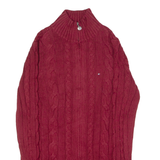 TOMMY HILFIGER Womens Jumper Red High Neck Cable Knit S