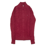 TOMMY HILFIGER Womens Jumper Red High Neck Cable Knit S